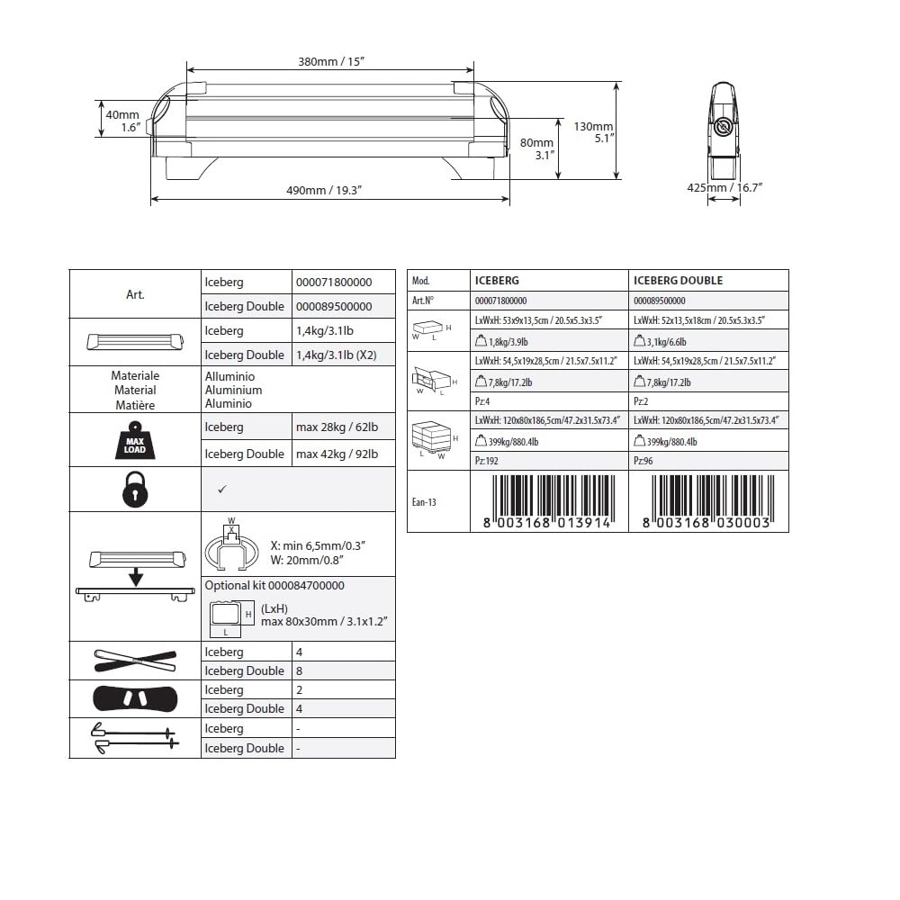 Compatible con Volkswagen T-ROC Porta ESQUÍ DE Aluminio para Techo DE Coche con 4 Pares DE ESQUÍES O 2 Snowboards HOMOLOGADO por MENABO