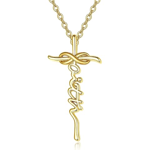 JIYVY32 Cross Necklace for women 14K Gold Faith Pendant With Initial/Diamond/Infinity/Mustard Seeds/Mountain Anniversary Birthday Gifts for Wife Her Mom Cross Christian Jewel