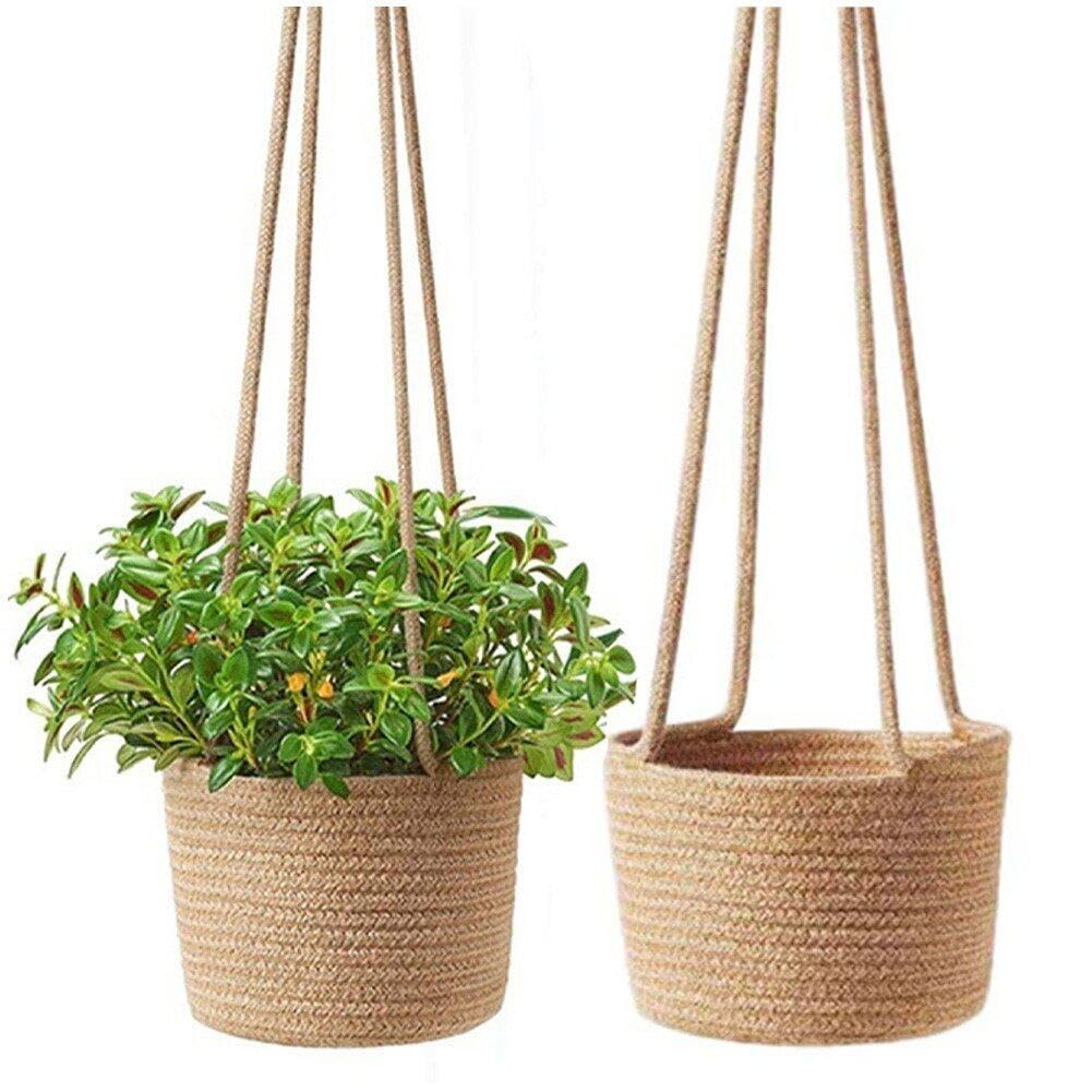 Fituenly Style 1 Jute Rope Hanging Flower Pot Wall Hanging Woven Planter Handmade Cotton Rope Plant Hanger Basket For Home Garden Ornament