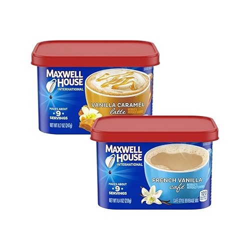 Vista 110 de Maxwell House International - Mezcla de café instantáneo de vainilla y caramelo con un estilo de cafetería (recipiente de 8.7 onzas)