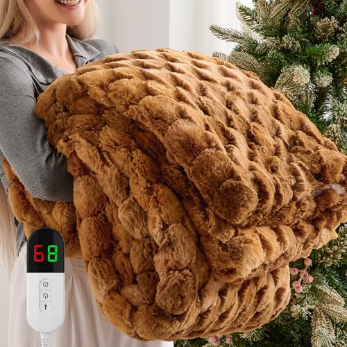 Image of Homemate Electric Heated Throw Blanket - 50 inchx60 inch Luxury Faux Fur Heating Bed Blankets with 10 Heating Levels 8 Hours Auto Off Fast Heating Over-Heated Protection Ultra Soft Warm Flannel ETL Certified