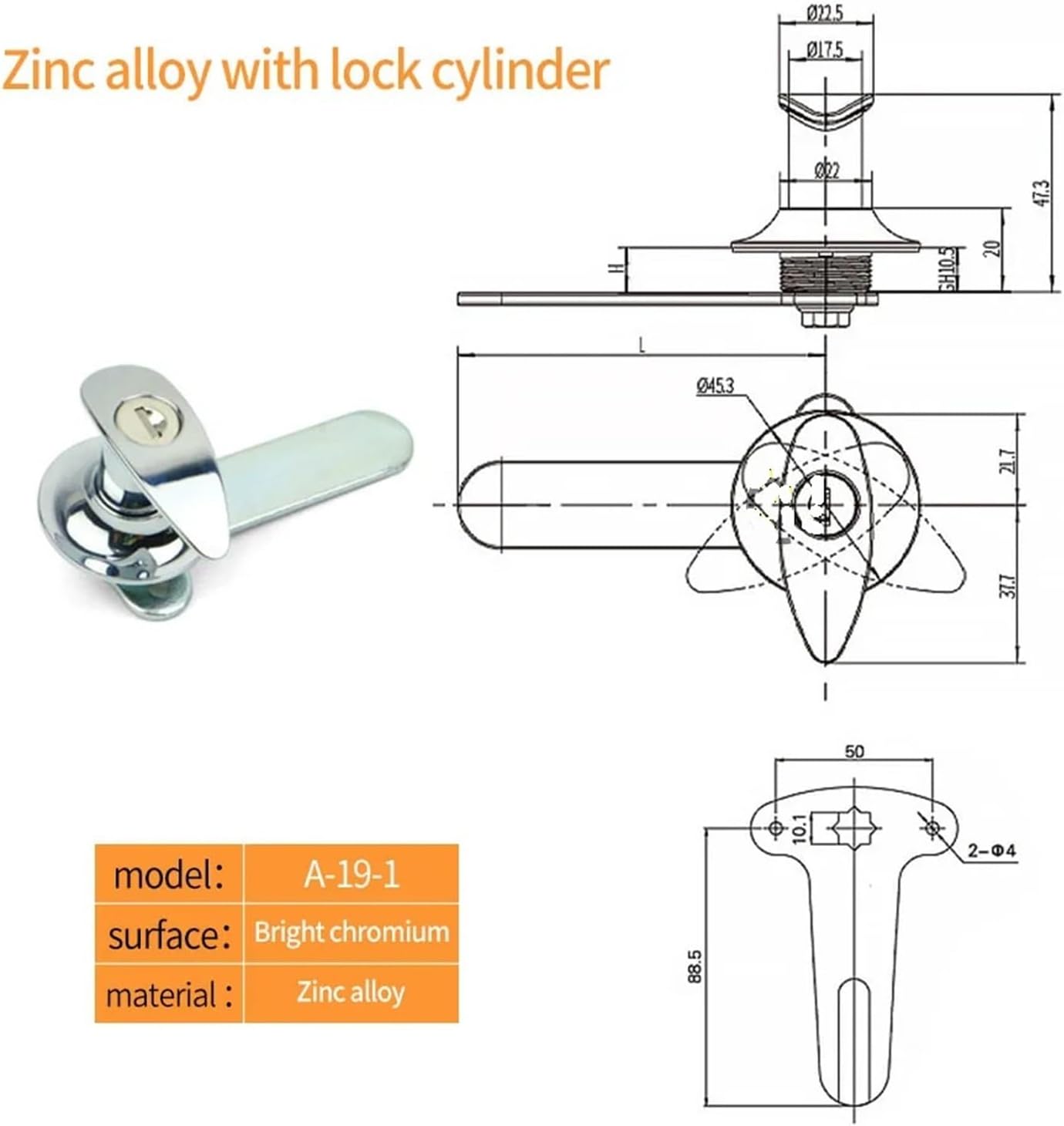 A-19-1 Cabinet Lock of The Same Model A-19 Elliptical Handle Device Network Chassis Mechanical(with Lock Cylinder)