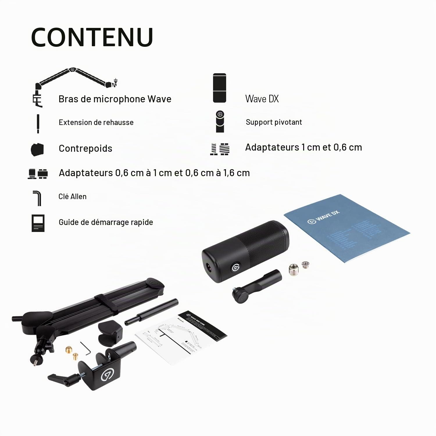 Elgato Wave DX - Micro XLR Dynamique cardioïde, Suppression de Bruit, optimisation des Voix pour Podcast, Streaming et Diffusion & Wave Mic Arm - Perche de Studio Haut de Gamme avec Passe-câbles