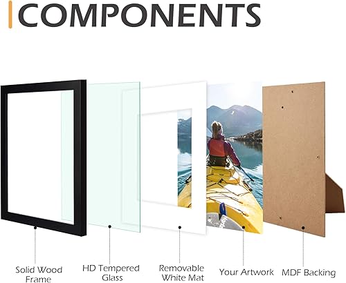 Miniatura 4 de Golden State Art, Marco de fotos negro de 8 x 10 pulgadas, pantalla de madera, vidrio real y tapete blanco para fotos de 5 x 7 pulgadas (pantalla
