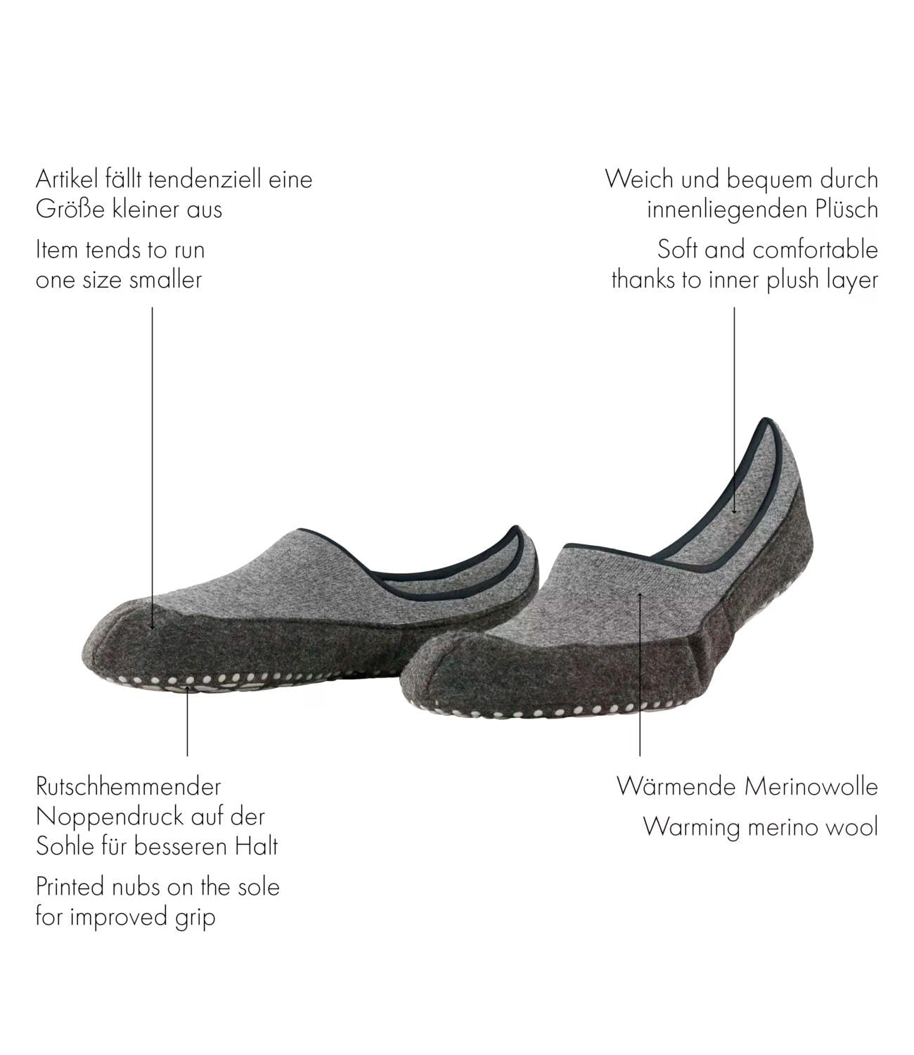 FALKE Mężczyźni Cosyshoe Invisible z wypustkami na podeszwie wypustki na filcowej podeszwie wygodne ciepłe stopki oddychająca regulująca temperaturę neutralizująca zapachy wełna 1 Para