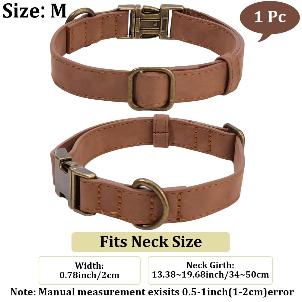 CALFOVERA 34 to 50CM Quick Release Dog Collar PU Leather Rolled Heavy Duty Puppy Collar with Rust Proof Buckle Adjustable Durable Pet Choker for Small Medium Large Dog (Brown M) - Image 2