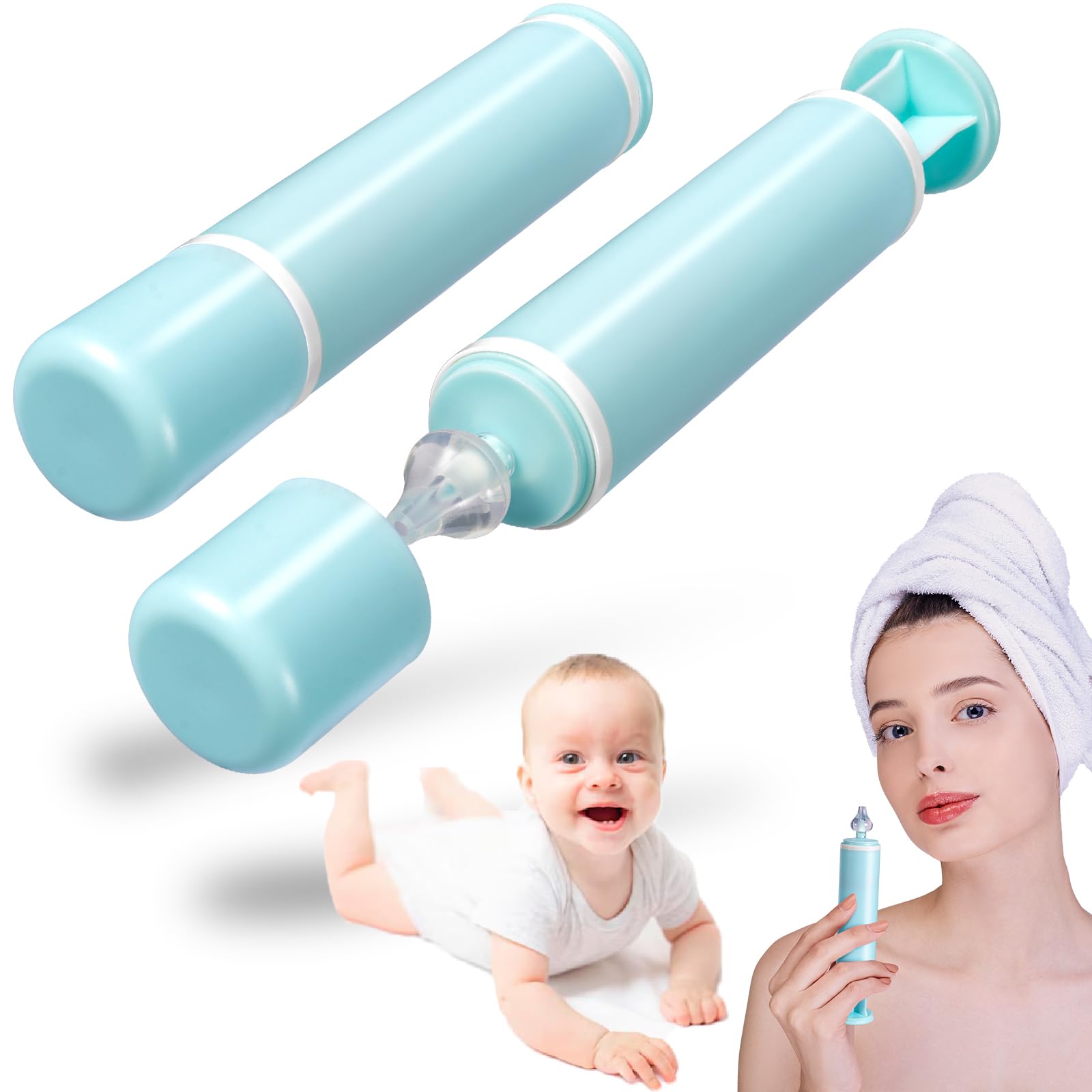 Nasal Aspirator for Baby and Adult - 2Pcs - Nose Syringe Cleaner Nose Wash Cleaner Nasal Cleaning for All Age, Portable Manual Nasal Aspiratior with Personal Case, Easy to Use (Blue, Medium)
