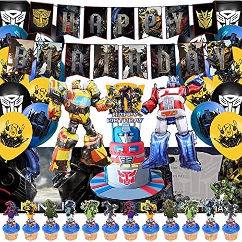 XIAOMA Party Supplies for Transformers Birthday ,Transformers Decorations Include Cake Topper,Cupcake Toppers, Banner,Balloons,for Kids and Adults Birthday Party Decorations Cover