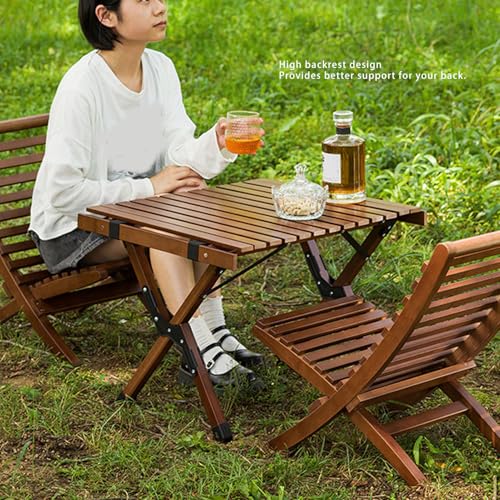 Chaise pliante en bois 2 pièces avec dossier haut confortable marron foncé