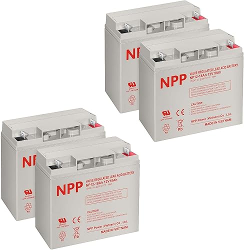 NPP NP12-18Ah (tuerca y perno, 4 piezas) T3 Terminal 12V 18Ah AGM recargable SLA batería con tuerca y terminal de perno para energía solar,