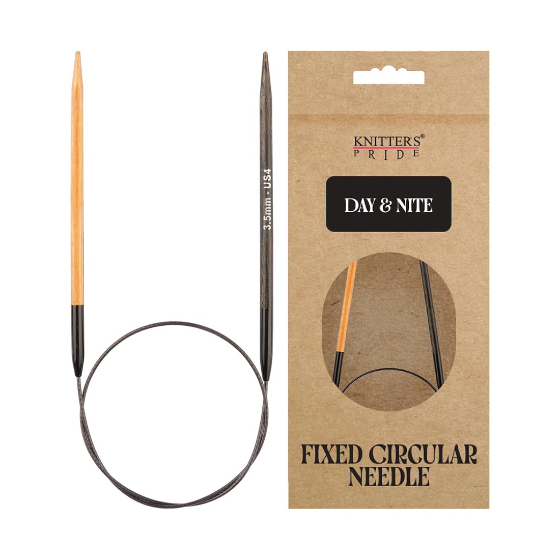 Knitter's Pride Day & Nite Circular Knitting Needle 100 cm 3.5 mm - 1 piece, Natural/Black, 3.50mm