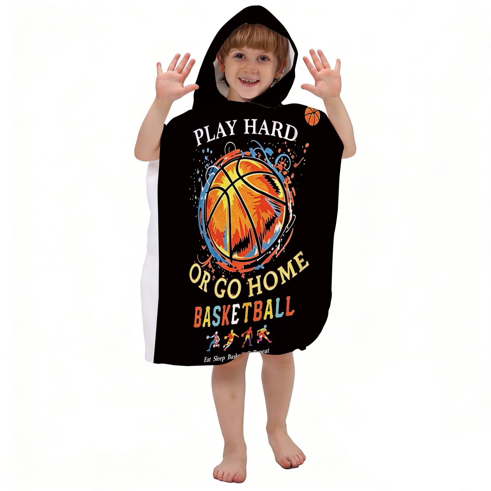 Corbourt Hooded Kids Beach Towels - Basketball Bath Towel Girls Boys Swim Kids Pool Towels Quick Dry Lightweight Soft Microfiber Poncho Towel 24x24 (Basketball Towel-1)