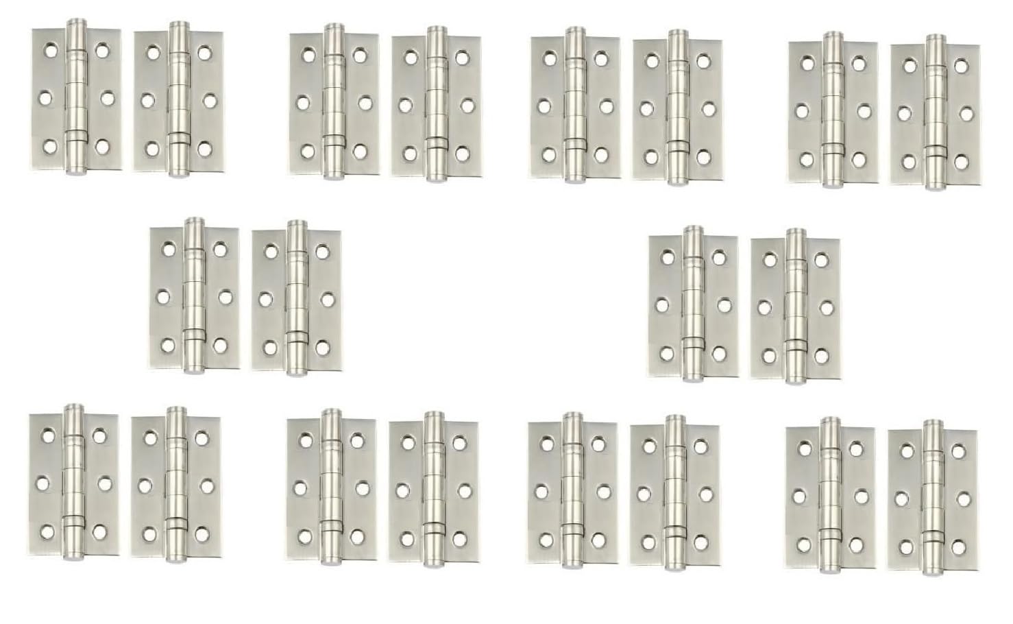 Golden Grace Satin Nickel Ball Bearing Door Hinge Pair - 75mm - 10 Pack
