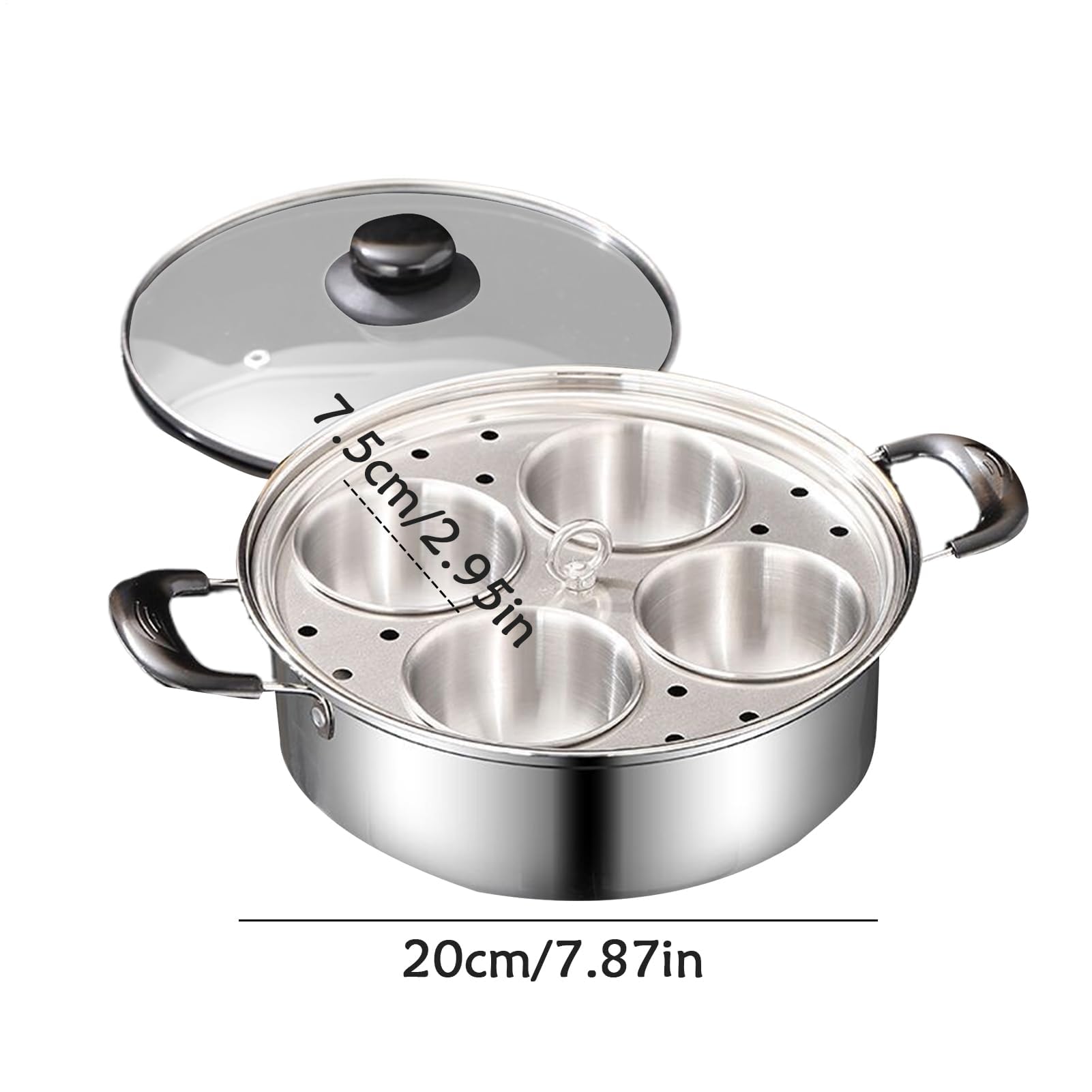 Sartén para escalfar huevos de acero inoxidable, diseño desmontable de 4 rejillas para cocinar huevos al vapor, sopa, olla caliente, cocina de desayuno, adecuada para cocina de inducción y estufa