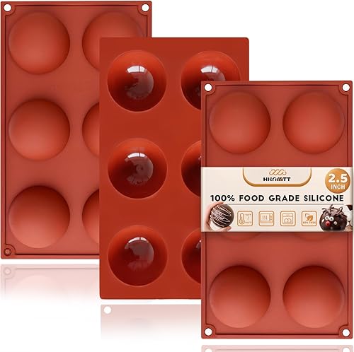 Moldes de silicona para bombas de chocolate caliente de 2.5 pulgadas, paquete de 3, molde de semicirbola de 6 cavidades, bandeja circular grande,