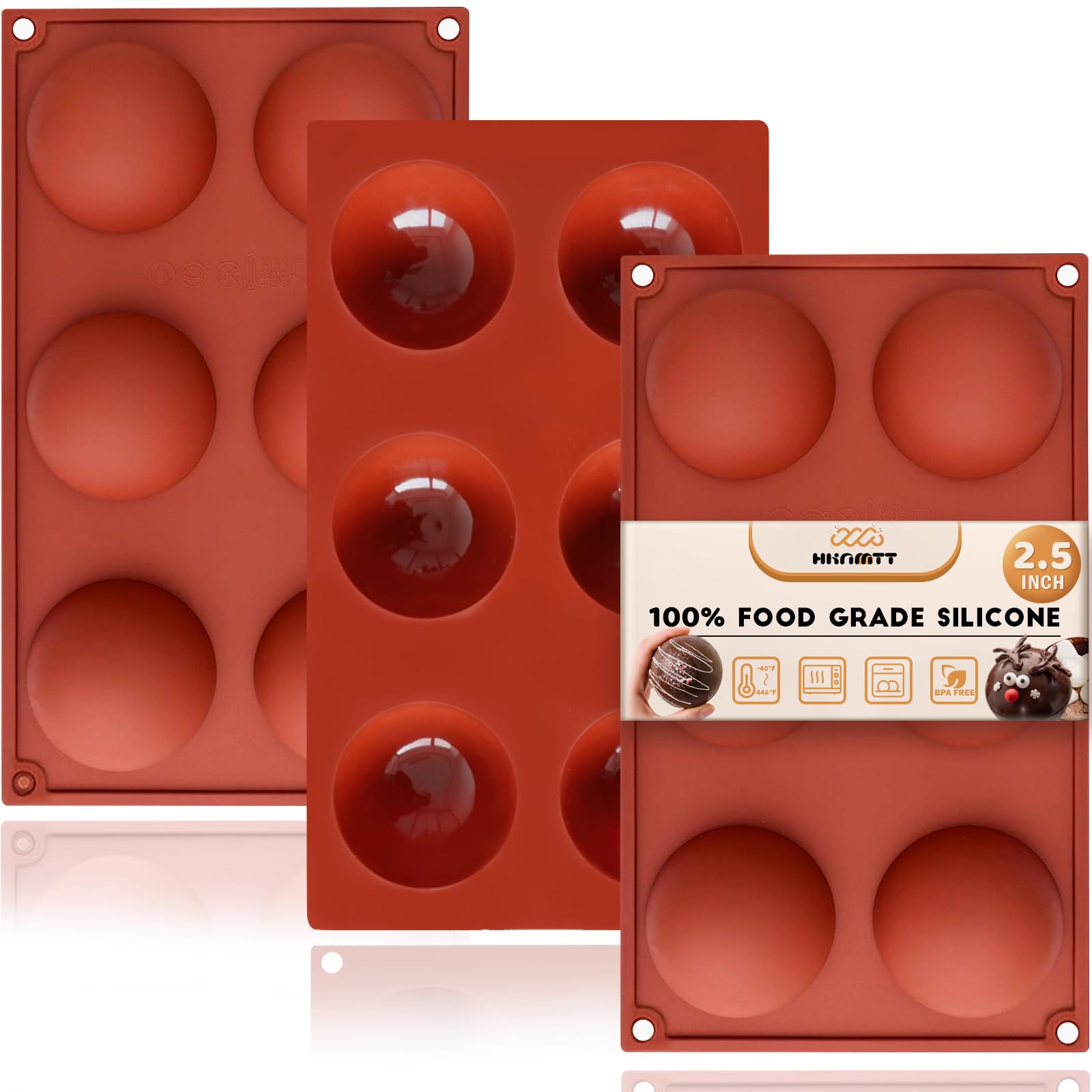 Hot Chocolate Cocoa Bomb Molds Hemisphere Silicone 2.5 Inch 3 Pack, Semi Ball Mould 6 Cavity Large Circular, BPA Free Non-Stick Half Sphere Holiday Valentine DIY Cake Jelly Dome Mousse
