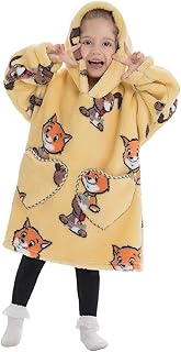Erwinmu Blanket Hoodie for Kids, Warm Sweatshirt Blanket, Oversized Hoodie, Comfy Blanket Sweatshirt, Flannel Cozy Giant Hoodie Wearable Blanket for Little Girls Boys Cats and Dogs Toddler 2-6