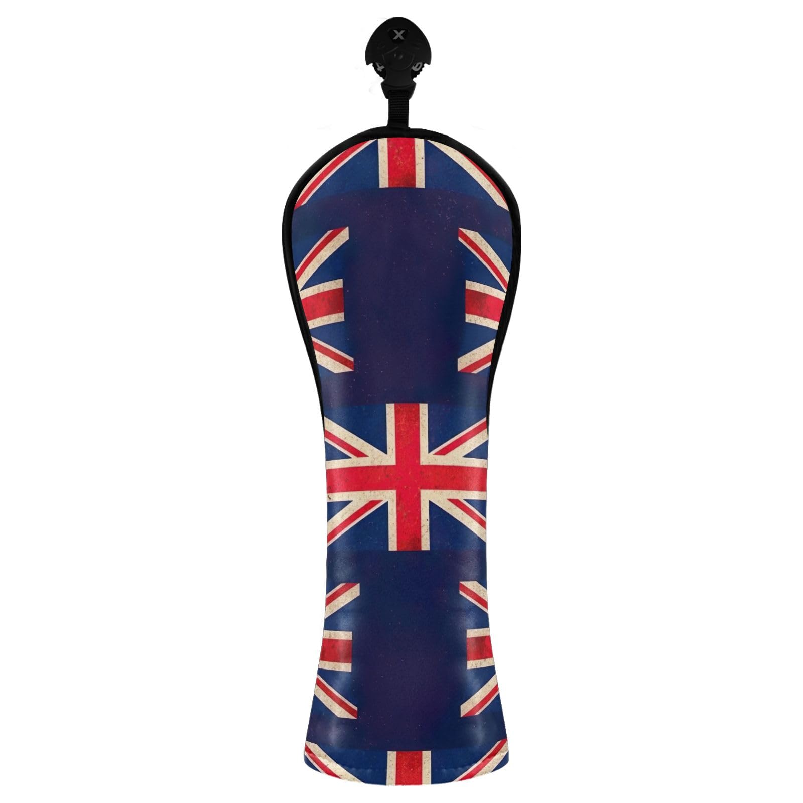 Fundas para cabeza de palo de golf, diseño vintage de bandera británica, color azul, para palos de golf de madera híbrida, para mujeres y hombres, piel sintética con etiquetas de números