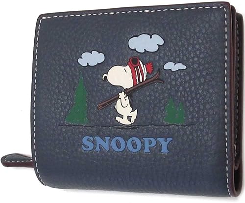 Coach X Peanuts Snap Wallet con diseño de esquí Snoopy estilo CF251 Azul mezclilla Cartera a presión