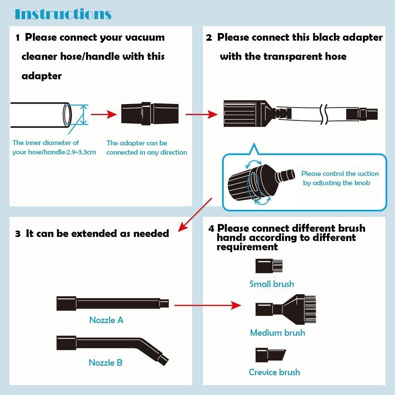 EZ SPARES Micro Cleaning Nozzle Kit,Micro Vacuum Attachment,Universal Vacuum Cleaner Attachment,Mini Micro Kit Keyboard Crevice Cleaning Tool Brush Kit,for Compact Wet Dry Shop Vacuum,Storage Bag Inc