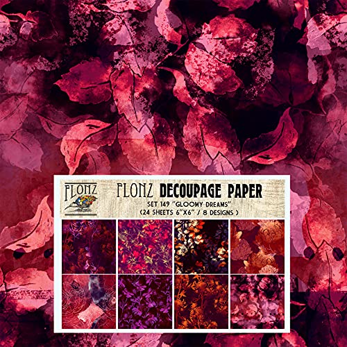 Decoupage - Paquete de papel (24 hojas de 6 x 6 pulgadas) Gloomy Dreams FLONZ estilo vintage sin costuras para decoupage, manualidades y álbumes de recortes, flores oscuras de otoño