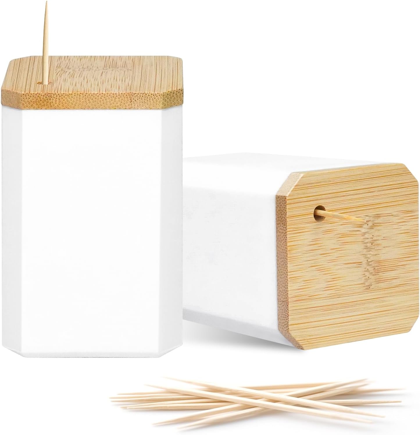 Toothpick Holders 2 Pack with 3000 Picks,Round Toothpicks Double-Side Point for Teeth,Food Pick,Appetizers,Cocktails Fruits,Olive&DIY Craft.