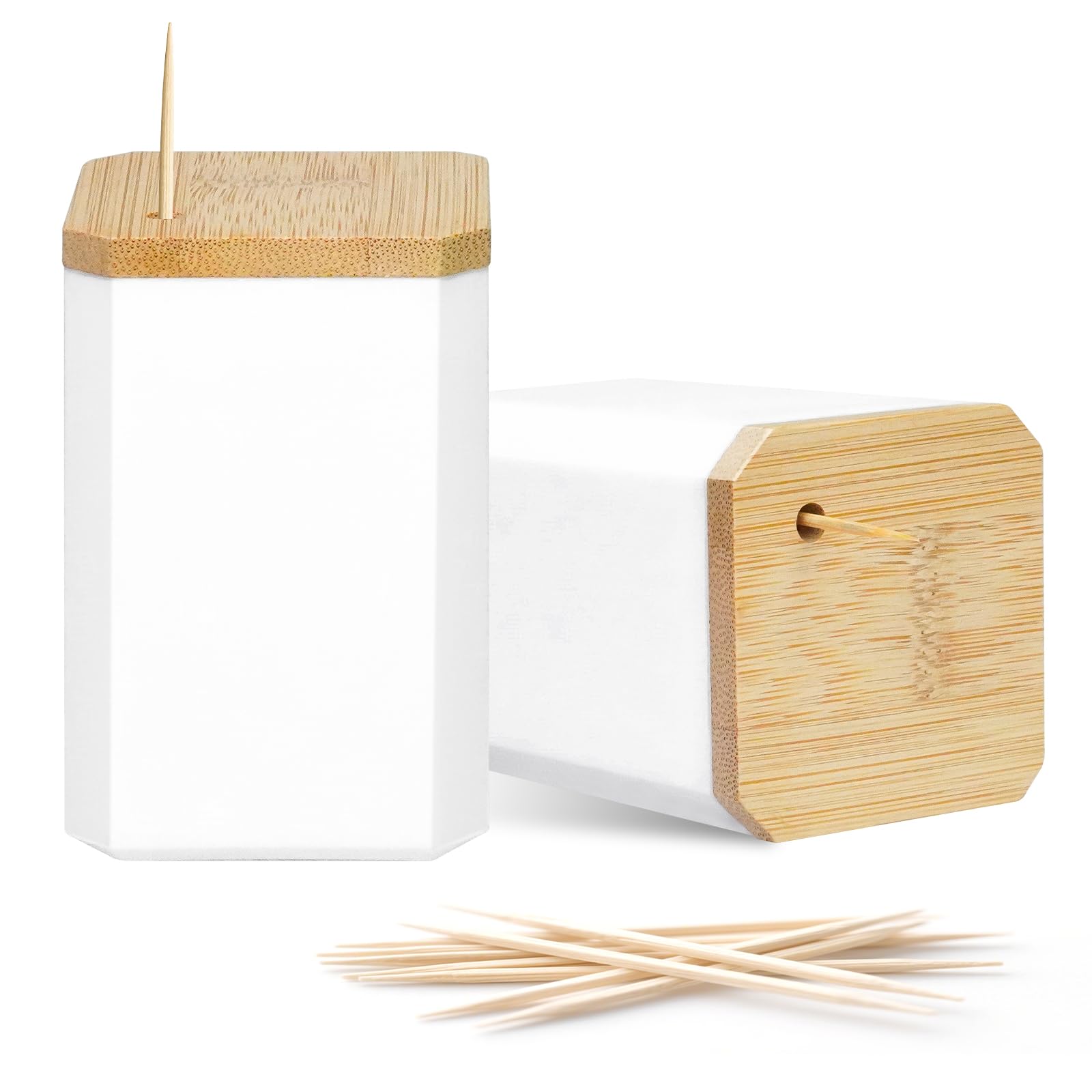 Toothpick Holders 2 Pack with 3000 Picks,Round Toothpicks Double-Side Point for Teeth,Food Pick,Appetizers,Cocktails Fruits,Olive&amp;DIY Craft.