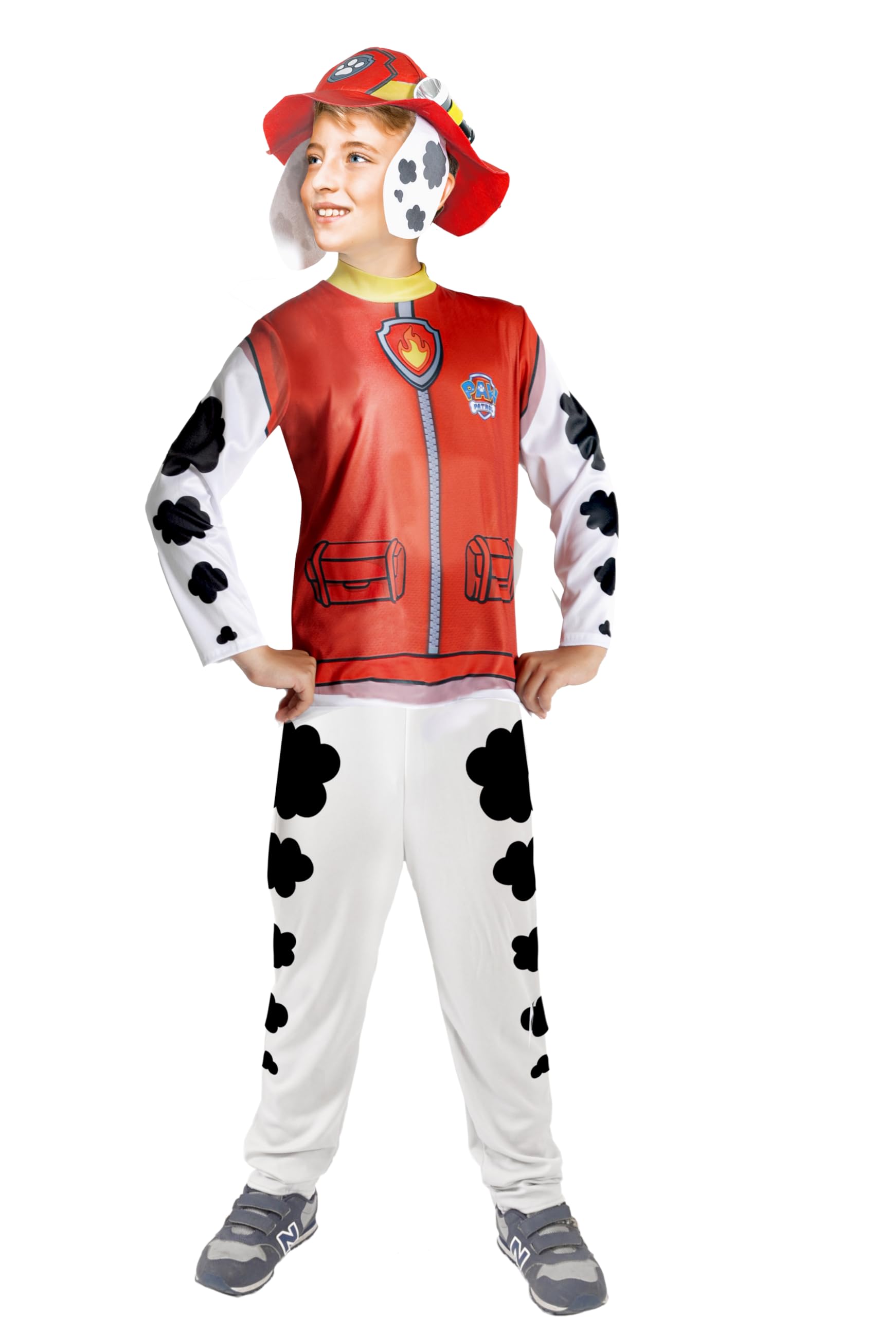 Marshall disfraz niño original Paw Patrol Patrulla Canina (Talla 3-4 años) con sombrero y mini linterna