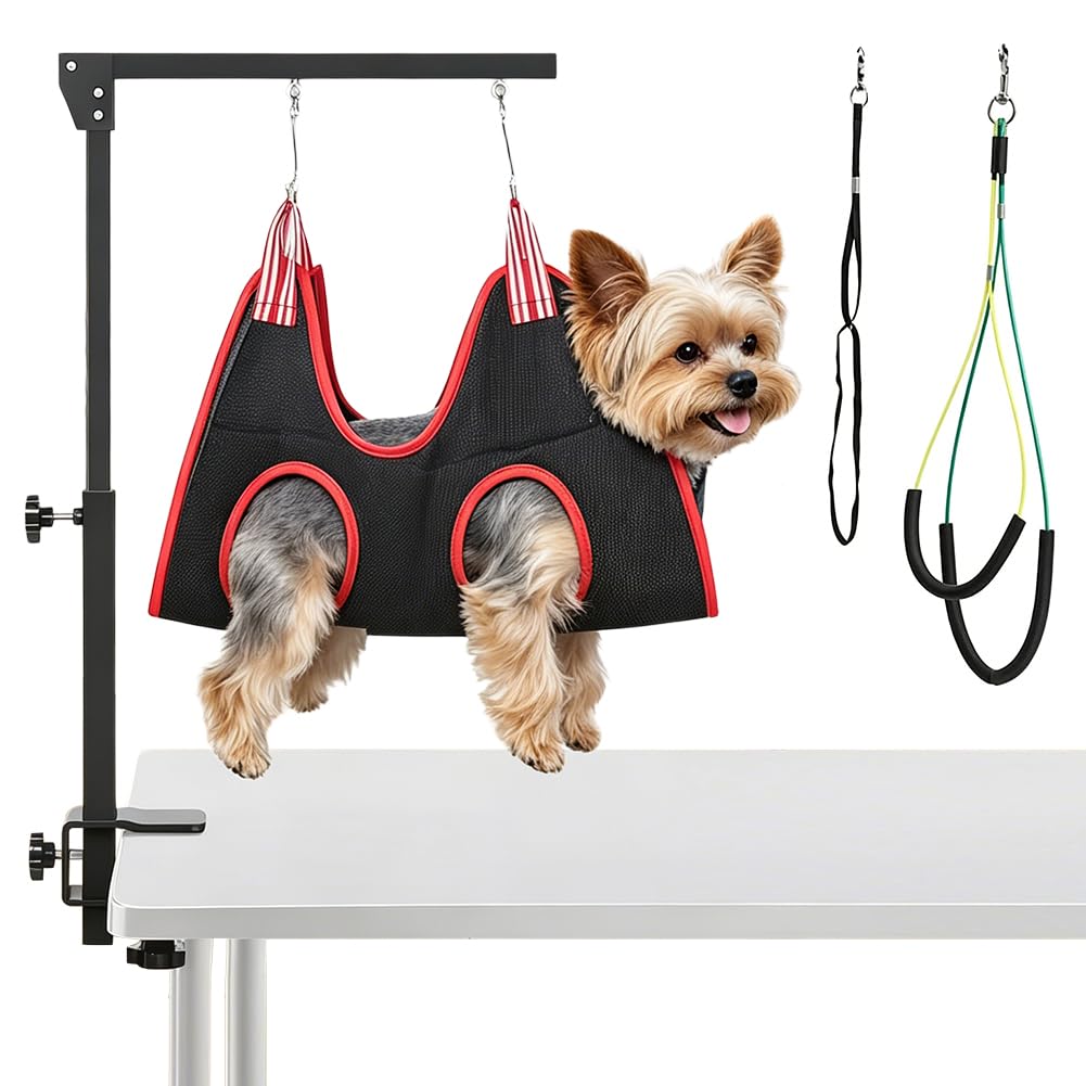 Hundefriseur Tisch mit Klemme, Höhenverstellbare Trimmstein für Hunde, Hunde Frisiertisch mit Zwei Nicht-sitzenden Haunch-Halter,Einzelhebel,45 cm-91 cm