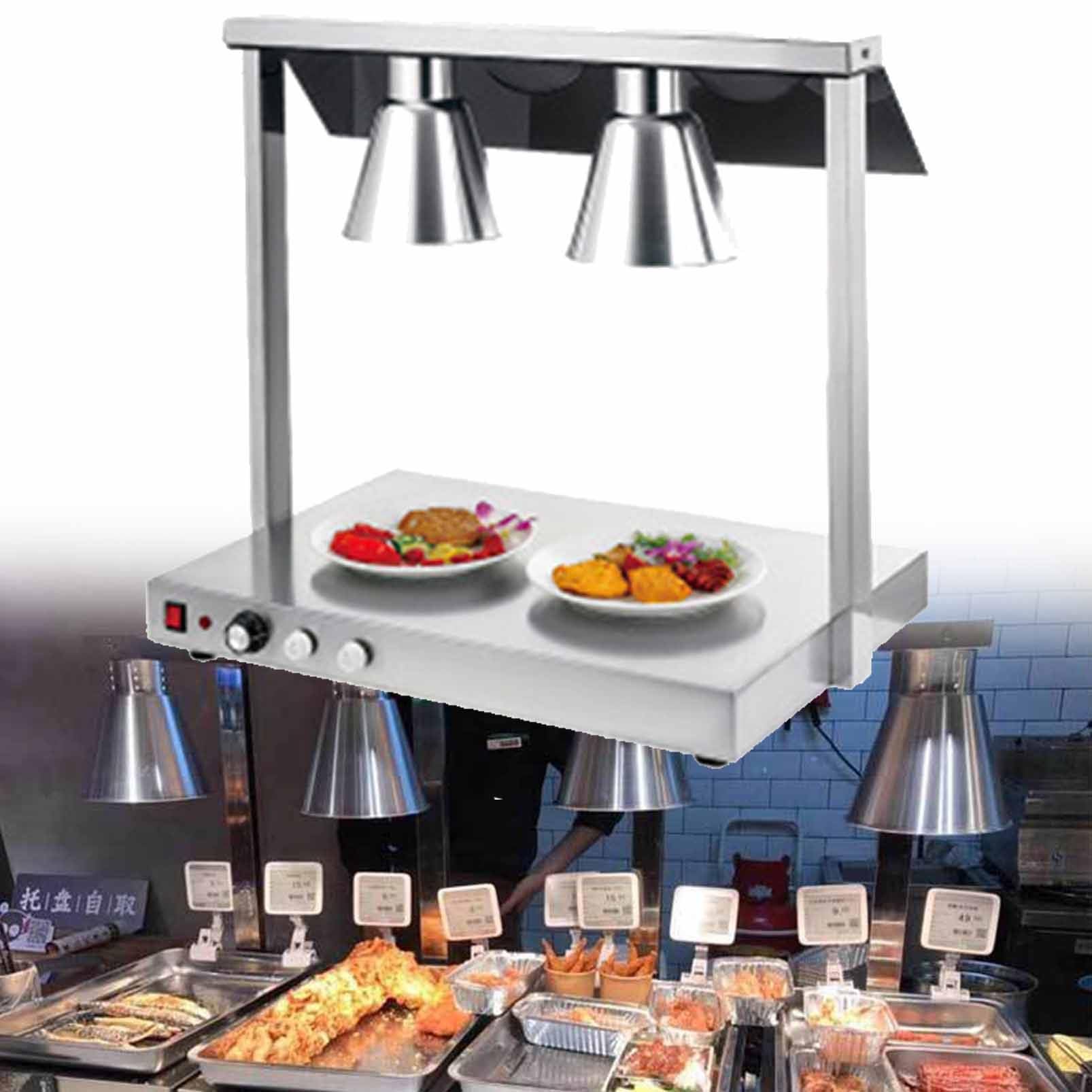 JKJZSALJ Food Heat Lamp, Electric Warmer For Buffets And Kitchens, Stainless Steel, Ideal For Home And Business Use,Silver,doublehead