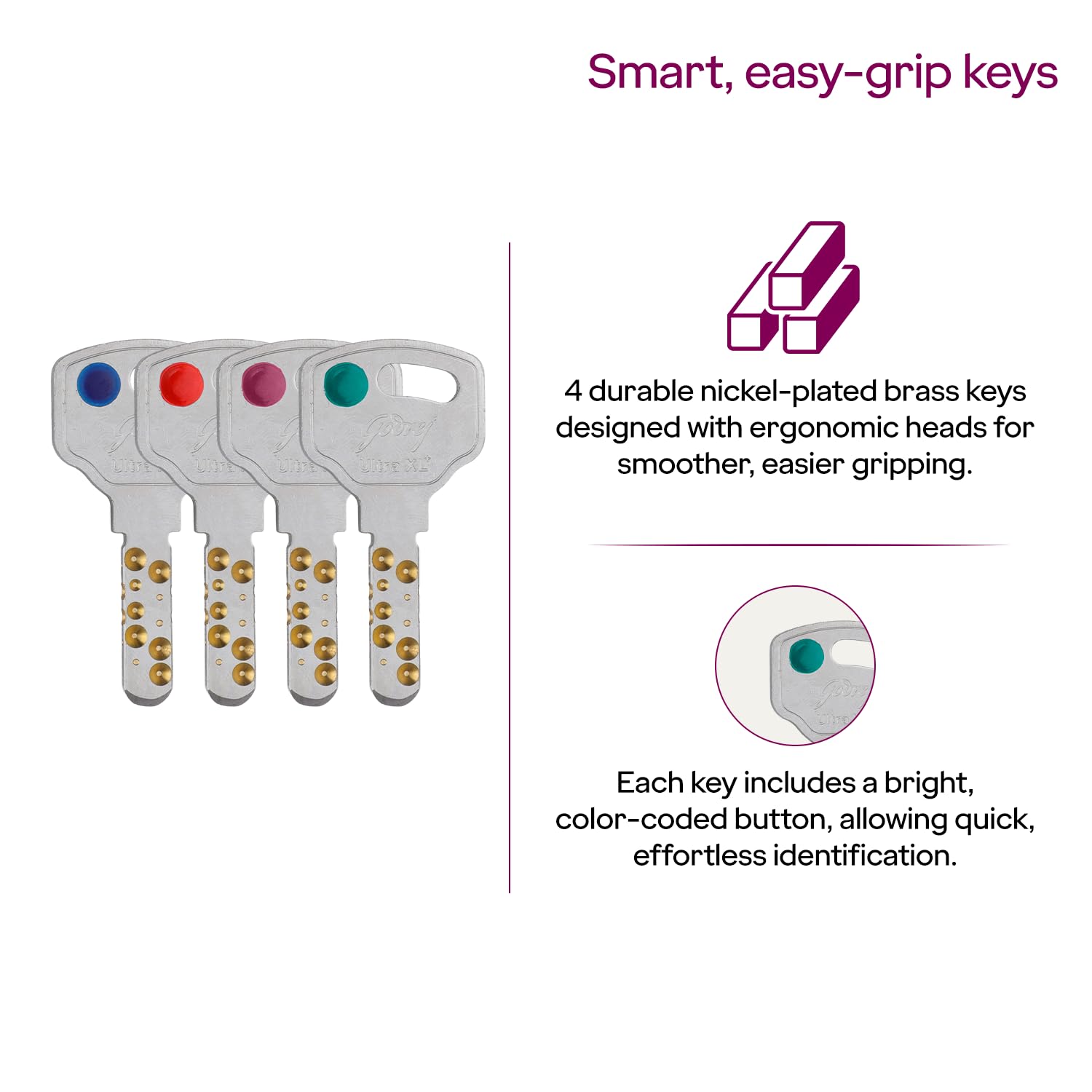 Godrej Locks I Navtal Ultra XL+3 Ton Round Padlock I with 4 Keys I For Main Door I Gate Lock I Lock for Tool Box, Shutters,Shops&Offices I Corrosion Resistant Shackle I Brass Finish I 1 Years Warranty 3