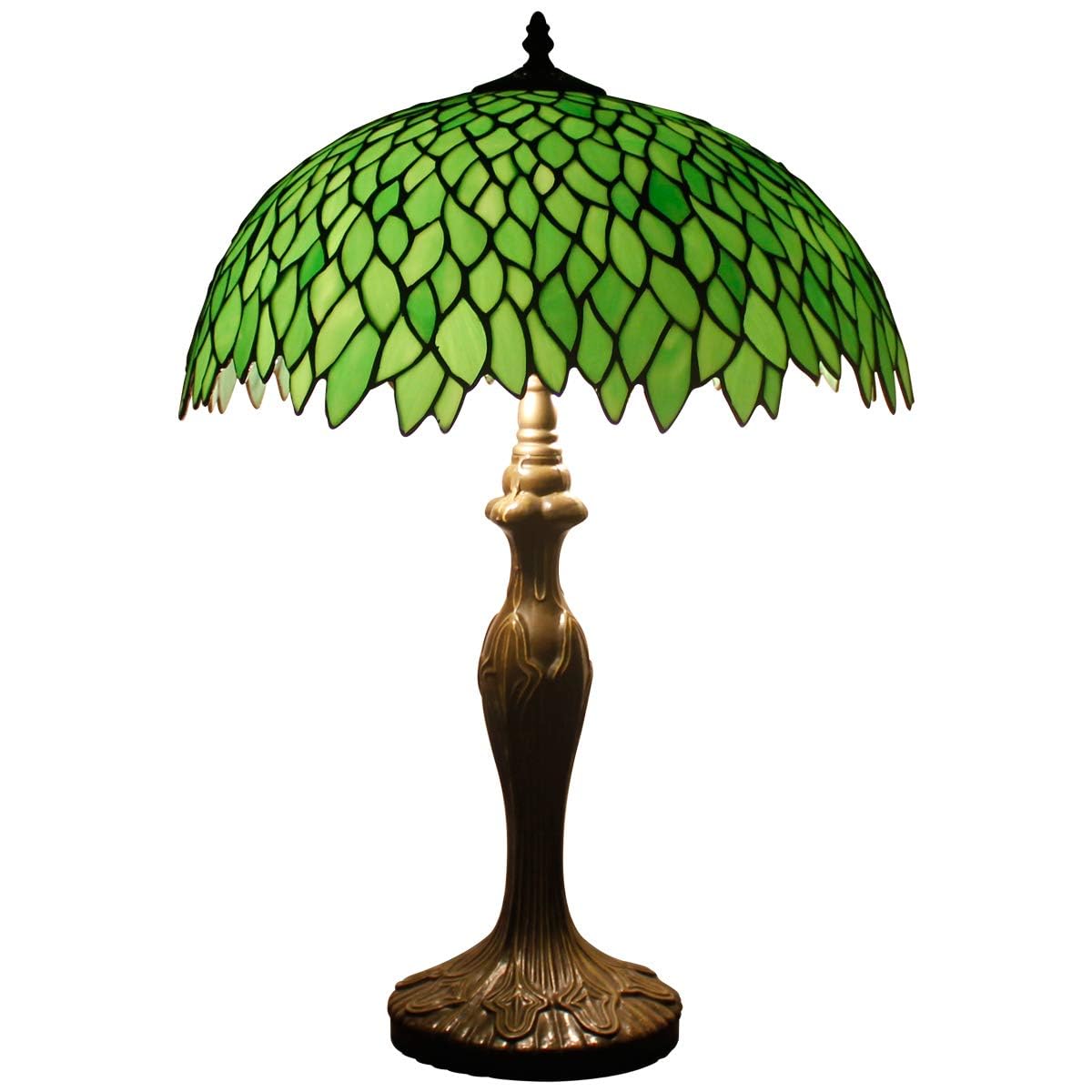4MYHOME Tiffany Style Table Lamp Stained Glass Bedside Lamp Green Wisteria Desk Reading Light Metal Base 16X16X24 Inches Decor Bedroom Living Room Home Office S523 Series