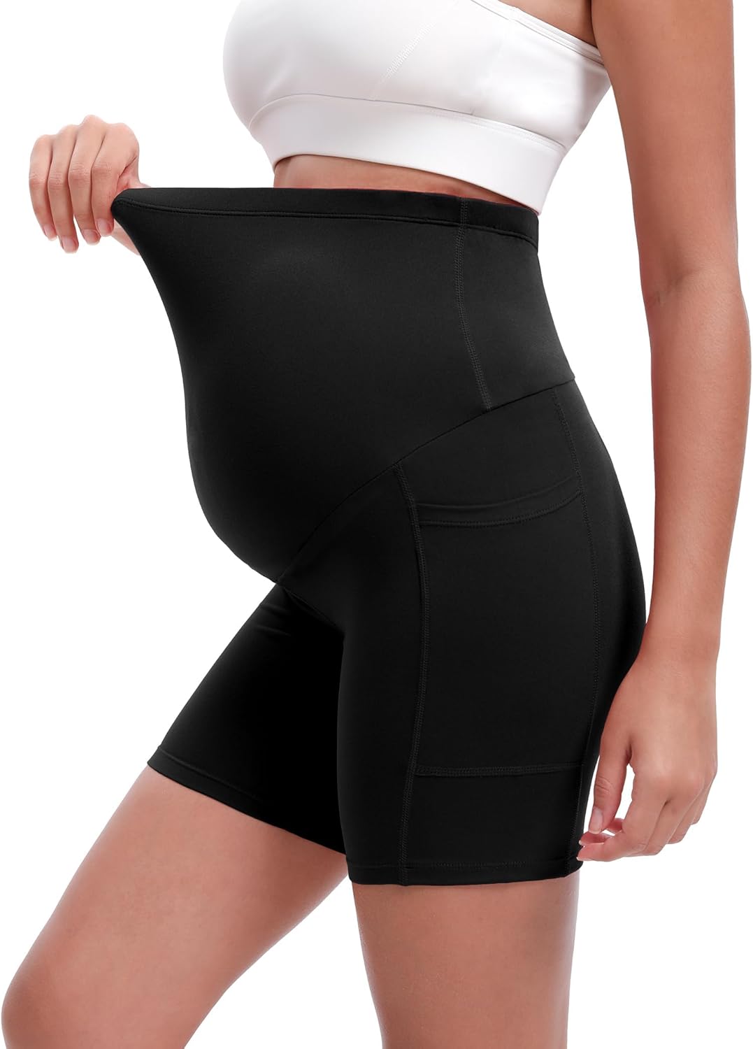 4 Pack Women's Maternity Shorts with Pockets Over The Belly Yoga Biker Pregnancy Workout Running Active Shorts - Image 2
