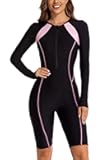 Women Long Sleeve One Piece Swimsuit Boyleg Zipper Rash Guard Bathing Suit Coverage Surfing Swimwear Built in Bra