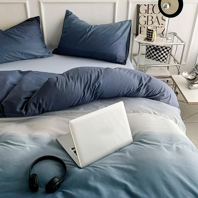 Miniatura 3 de Juego de funda de edredón de microfibra azul marino, gris y blanco, tamaño King, rústico, degradado, abstracto, funda de edredón de estilo simple