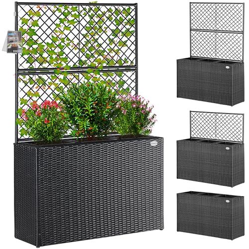 Casaria Jardinière en polyrotin avec Treillis Noir 146 x 83 x 30,5 cm Set de 3 Pots de Fleurs bac à Fleurs pour Jardin Maison Balcon