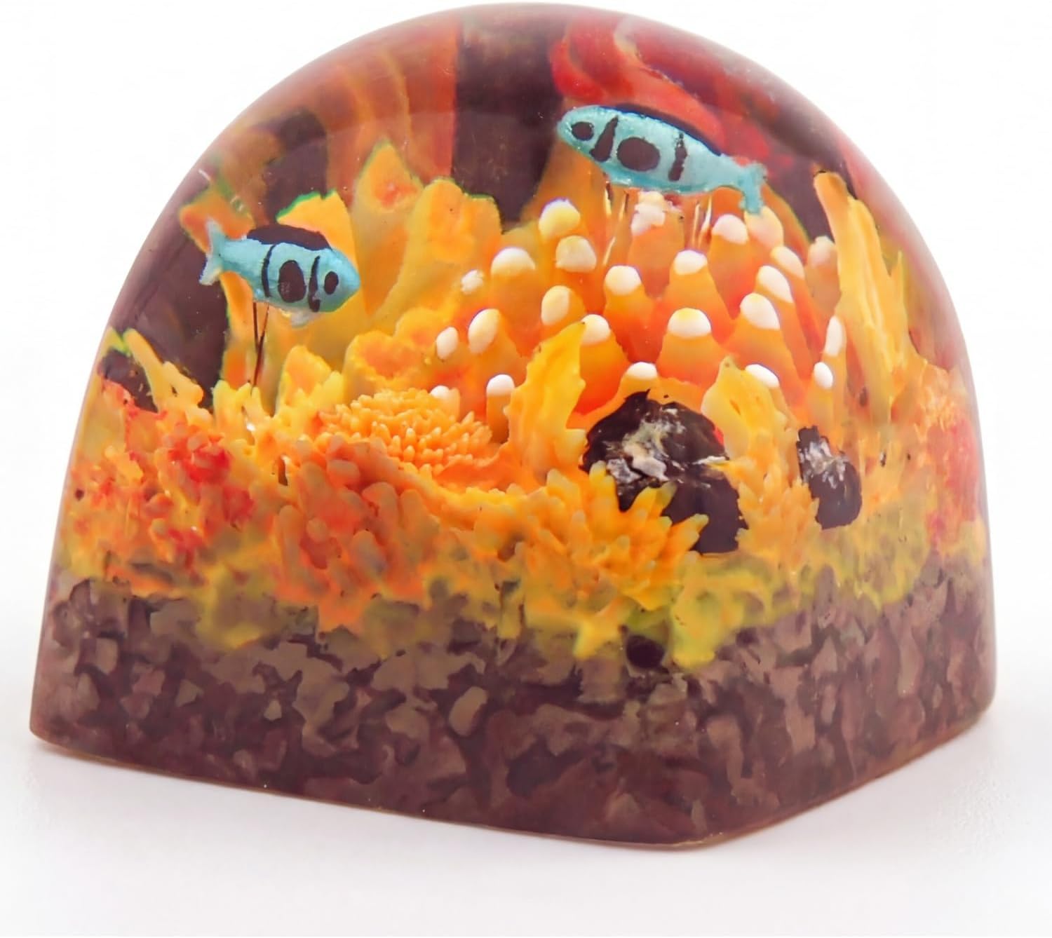 Handmade Resin Artisan Keycap – Coral Reef Ocean Theme with Sea Creatures– 1U ESC Key – Cherry MX Mechanical Keyboard Compatible – 3D Mini Aquarium Design (Coral-KeyCap-1U-2Fish-Orange)