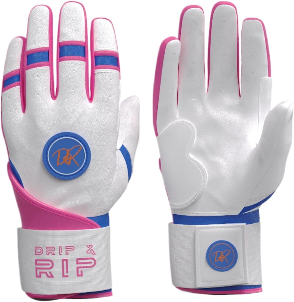Drip & Rip Baller Series - Youth Batting Gloves + Adult Batting Gloves - for Softball and Baseball - Long Cuff Leather Style for Adult and Youth