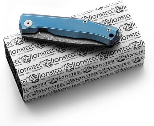 Miniatura 4 de LIONSTEEL Myto Frame Lock MT01D BL Cuchillo Acero Inoxidable Damasco/Azul 6AI4V Cuchillos de bolsillo de titanio
