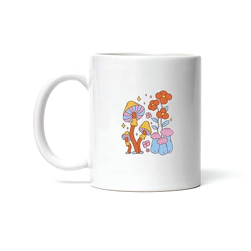 Mushroom and Flowers Design Gifts for Nature Lovers 11oz 15oz White Coffee Mug