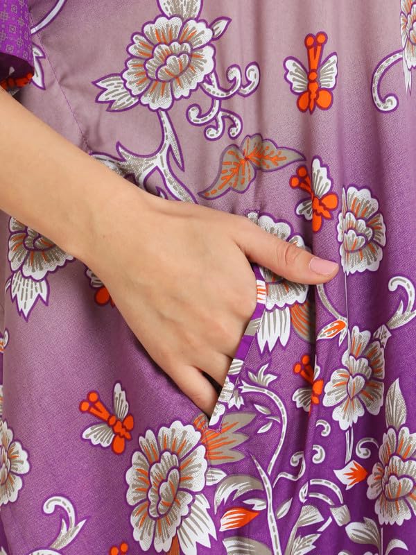 Image of Miss Lavish London Kaftan Dresses for Women Plus Size Long Batwing Sleeve Caftans, V Neck Moo Moo Printed Beach Cover Up Maxi Beach Dress, Bathing Suit Cover-Up Loungewear