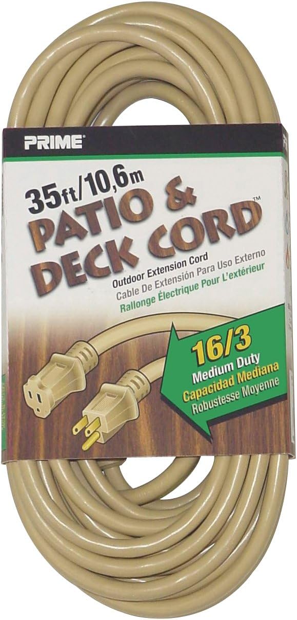 PRIME EC884627 35' 16/3 SJTW Patio and Deck Extension Cord, Beige