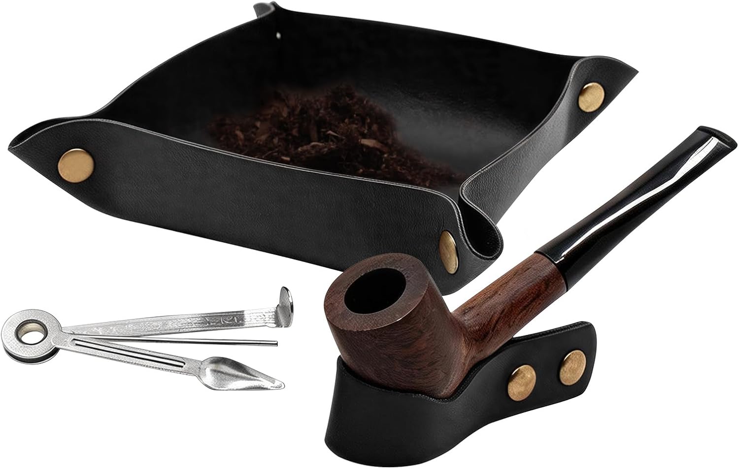OGABEL PU Leather Tobacco Tray Set with Pipe Stand and 3-in-1 Tool