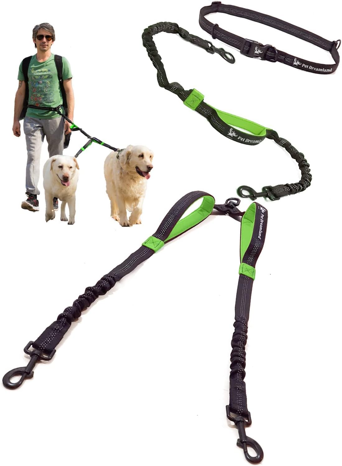 Double Dog Leash Large Dogs Hands Free 2 Dog Leash No Tangle Waist Leash for Walking Two