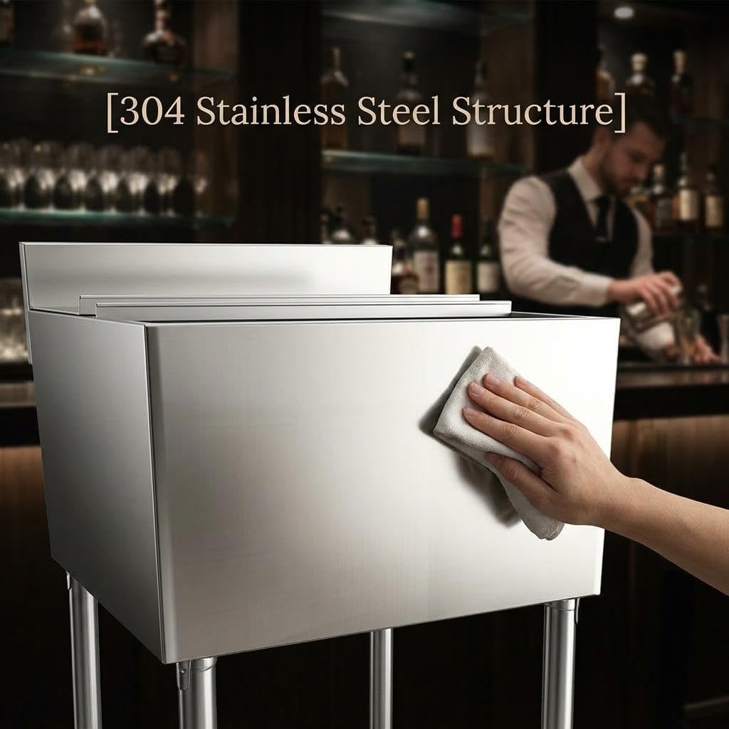 Ice Bin, 14 in x 11 in Commercial Stainless Steel Freestanding Ice Cooler with Sliding Lid & Leg Support, Small Ice Box for Bars, Restaurants, Hotels and Beverage Stores