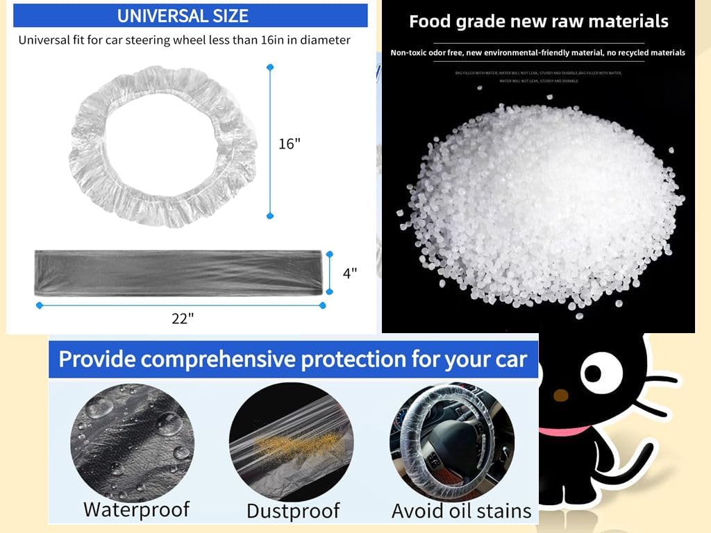100 PCS Universal Clear Plastic Steering Wheel Covers, Disposable, Elastic Fit for Car Detailing & Auto Repair Service (Up to 22.9")