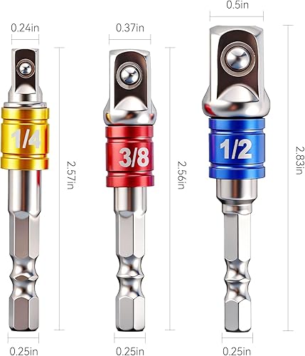 Miniatura 2 de Juego de 3 adaptadores de enchufe de vástago hexagonal a cuadrado, adaptador de enchufe de taladro de grado de impacto (1/4 pulgadas, 3/8 pulgadas,