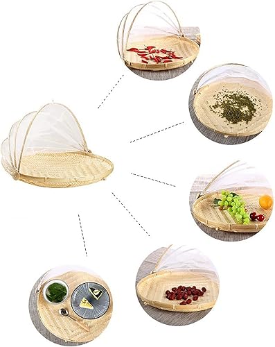 Miniatura 4 de Cesta de tienda de campaña de 12 pulgadas cubierta redonda de bambú para almacenamiento de alimentos, cesta de picnic a prueba de polvo, recogedor