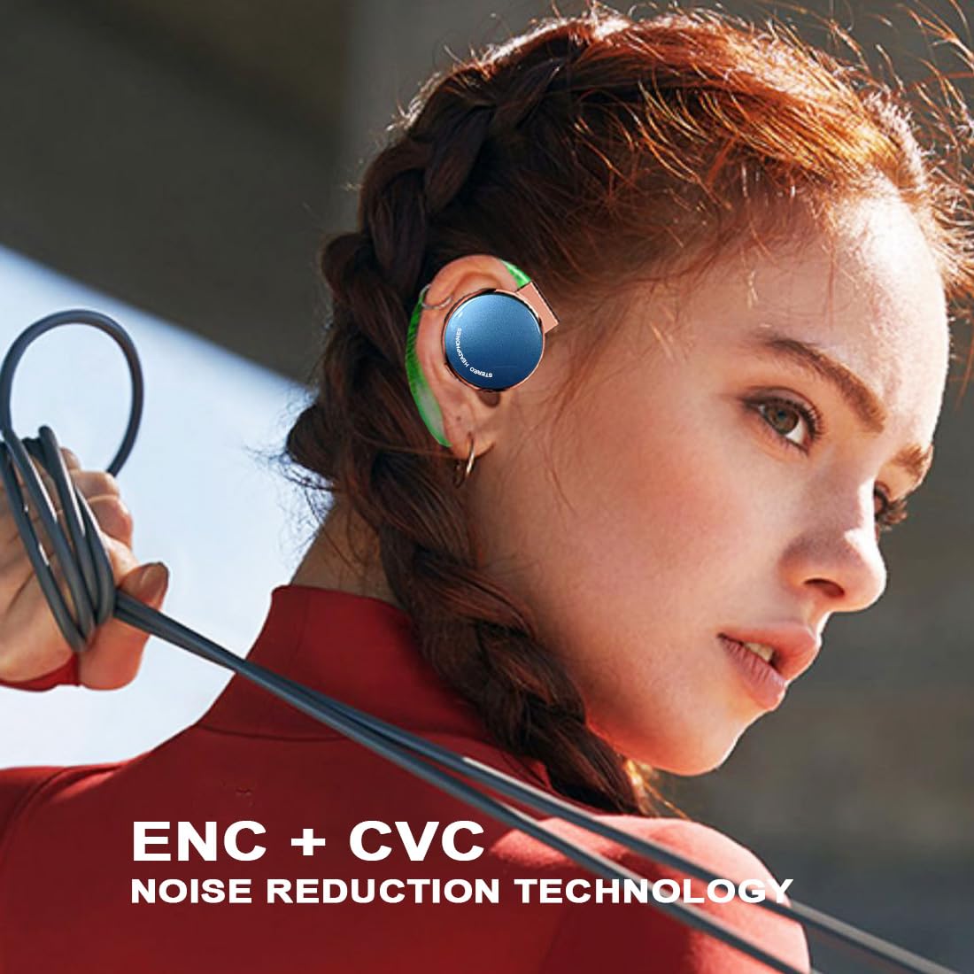 BEVCEFCC Open Ear Clip Wireless Bluetooth Headphones with Earhook Over Ear Earbuds Wireless Headset Clip on Earphones On Ear Headphones with Microphone (Rose Gold Black) 4