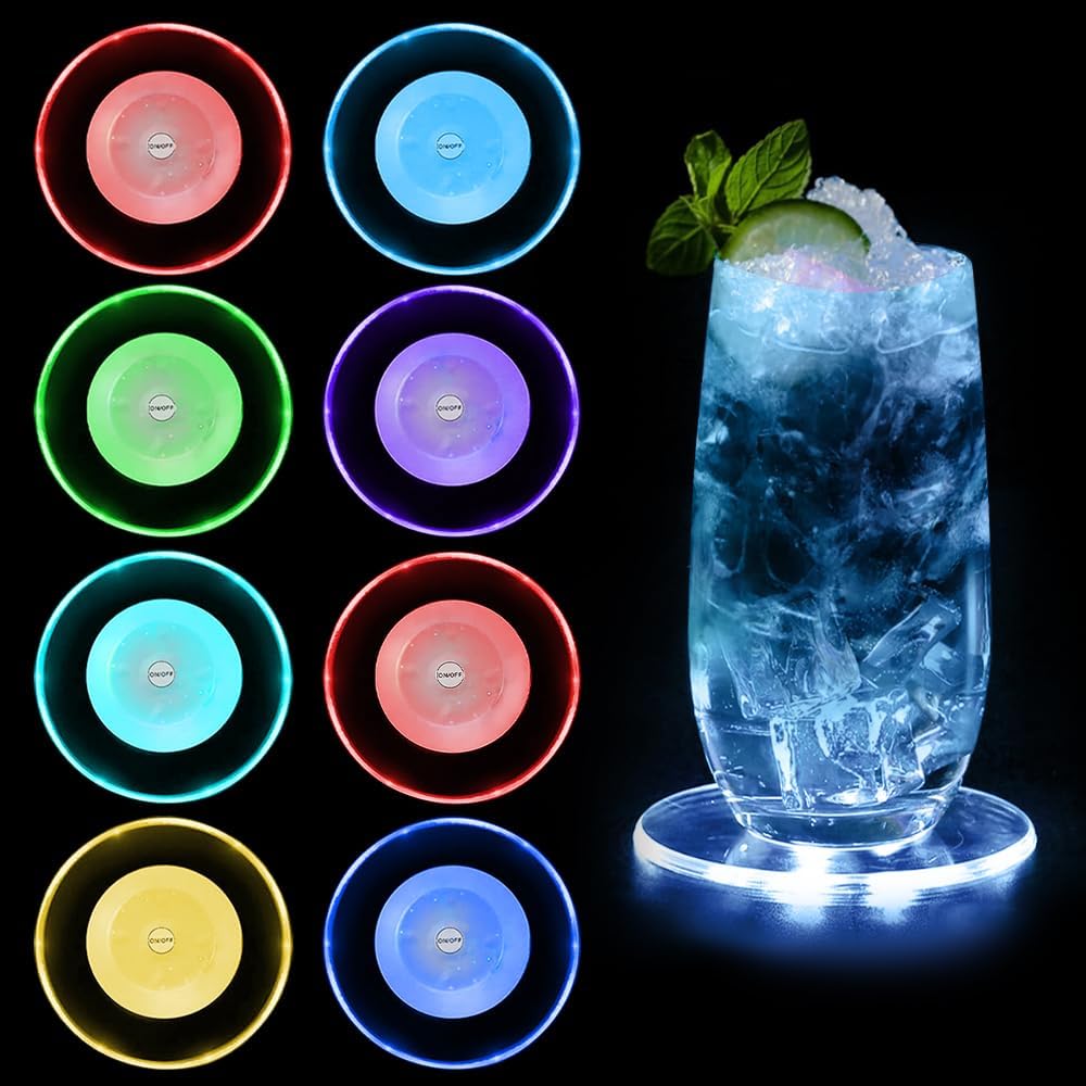 Infreecs 8er Set Led Untersetzer, Leuchtuntersetzer mit 7 Lichtmodi für